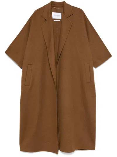 Max Mara Wool Coat With Wide Raglan Sleeves In Brown