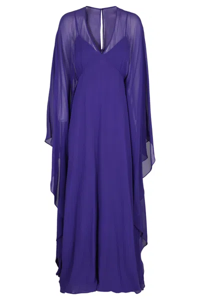 Max Mara Giudy Long Dress In Georgette In Viola
