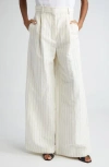 MAX MARA GIULIVA PINSTRIPE HIGH WAIST LINEN & COTTON WIDE LEG TROUSERS