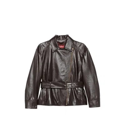 Max Mara Giusto Belted Leather Jacket In Brown
