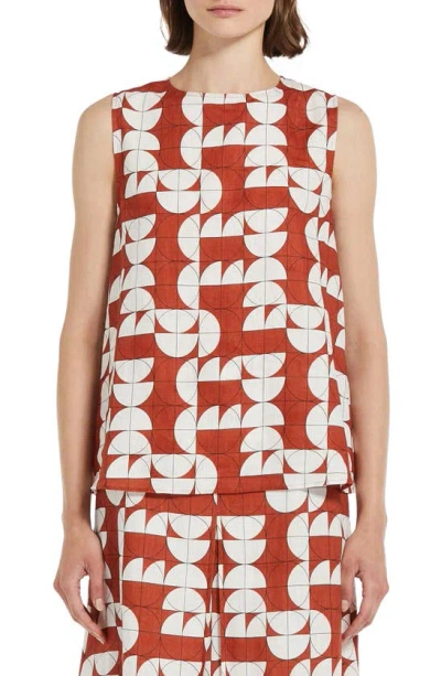 Max Mara Giusy Printed Linen Top In Brown