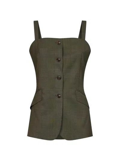 Max Mara Khaki Green Glen Plaid Wool Mxmbacca Vest