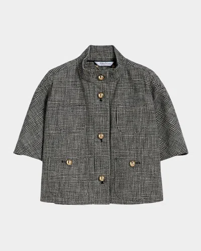 Max Mara Glen Plaid Cotton Cloak In Gray