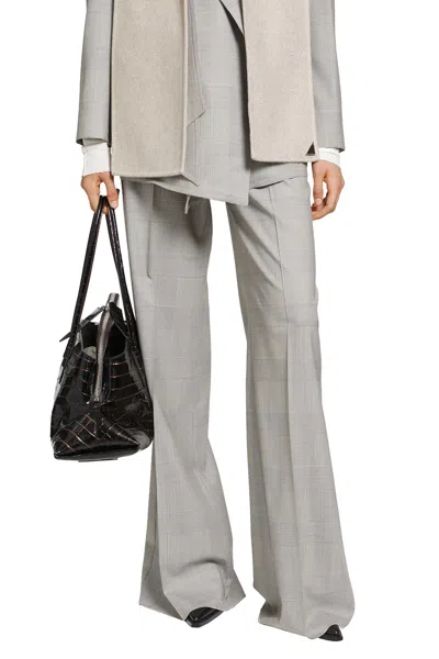 Max Mara Glen Plaid Wool Trousers In Gray
