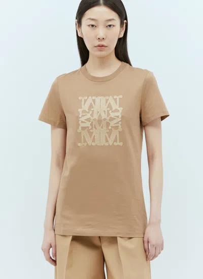 Max Mara Glitter Logo T-shirt In Beige