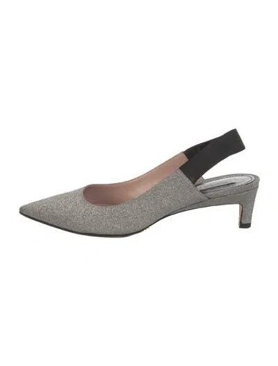 Pre-owned Max Mara Glitter Slingback Pumps In Gray