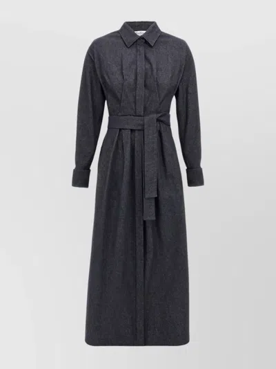Max Mara Go Belted Waist Midi Dress With Long Sleeves In Black
