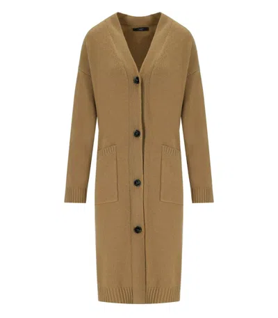 Max Mara Godezia Camel Long Cardigan In Brown