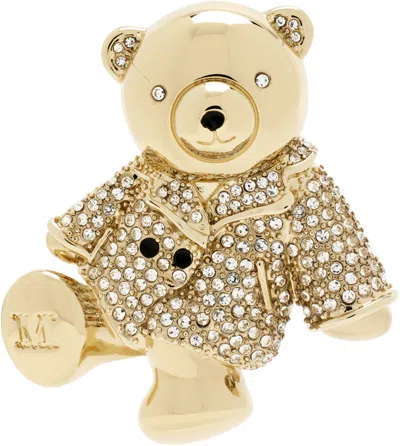 Max Mara Gold Shiny Bear Brooch In 006 Crystal White