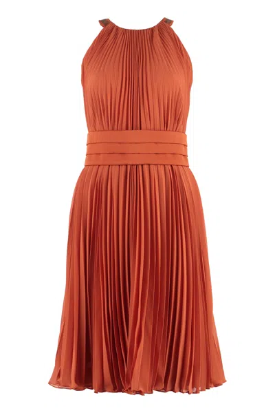 Max Mara Golena Pleated Dress In Brown