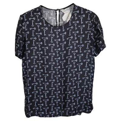 Max Mara Golf Key Printed T-shirt In Navy Blue Silk