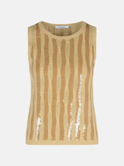 Max Mara 'golia' Beige Linen Tank Top In Sand