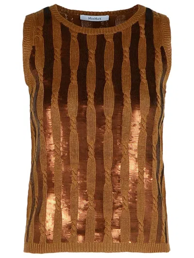 MAX MARA MAX MARA GOLIA' BROWN LINEN TANK TOP