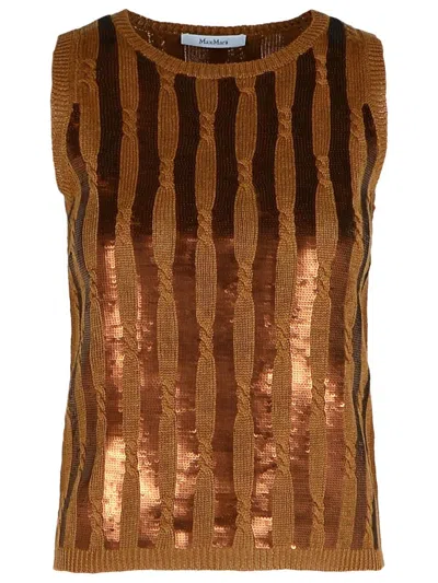 MAX MARA GOLIA' BROWN LINEN TANK TOP