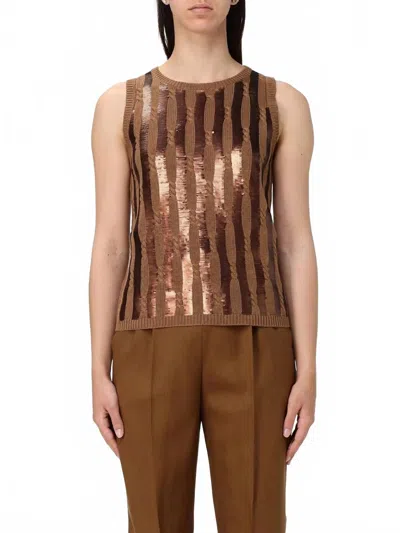 Max Mara Golia Pure Linen Tank Top In Brown