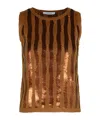 Max Mara Golia Linen Knitted Tank Top With Embroidered Sequin In Brown