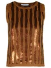 Max Mara Golia Linen Knitted Tank Top With Embroidered Sequin In Brown