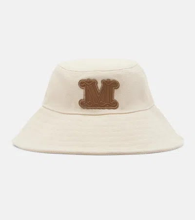 Max Mara Gondola Leather-trimmed Canvas Bucket Hat In White