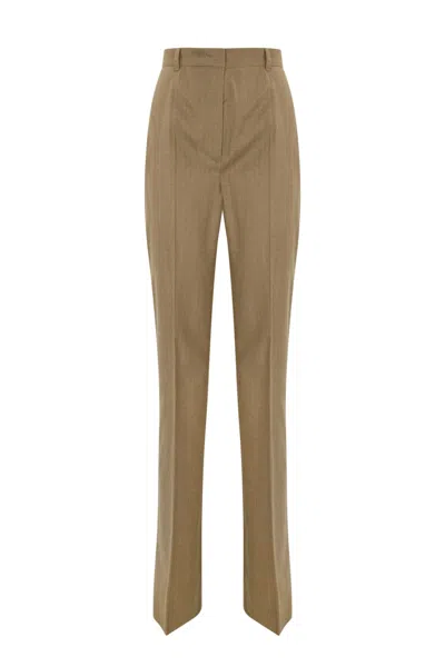 Max Mara Gong Trousers In Pinstripe Wool Flannel In Sabbia