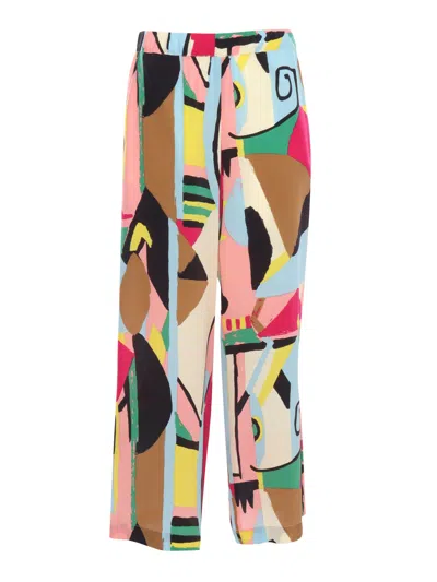 Max Mara Silk Crepe De Chine Trousers In Multi