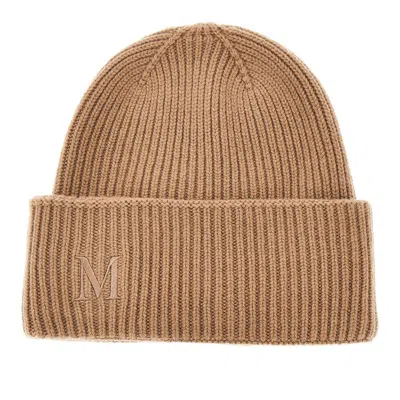 Max Mara Gram Embroidery Cashmere Beanie Hat In Sand