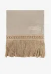 Max Mara Grammo Embroidered Logo Linen Fringed Scarf