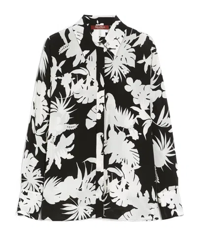 Max Mara Women's Arpe Silk Shirt Black Parrot Print In Multi