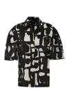 Max Mara Carella Abstract-print Puff-sleeve Collared Shirt In Black