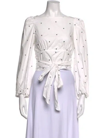 Pre-owned Max Mara Graphic Print Bateau Neckline Blouse In White