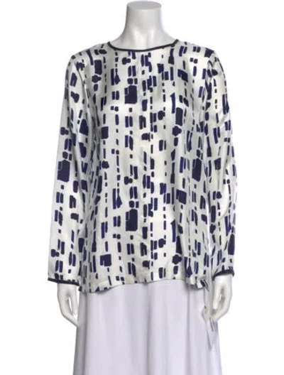 Pre-owned Max Mara Graphic Print Crew Neck Blouse In White