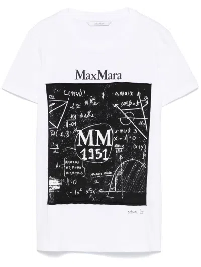 Max Mara Graphic Print Crew Neck T-shirt In Soft White Cotton