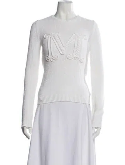 Pre-owned Max Mara Graphic Print Crew Neck Top In White