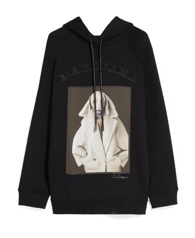 Max Mara Graphic-print Logo-patch Hoodie In Black