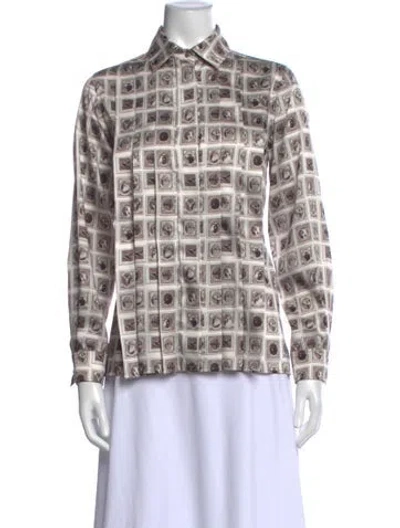 Pre-owned Max Mara Graphic Print Long Sleeve Button-up Top In Neutral