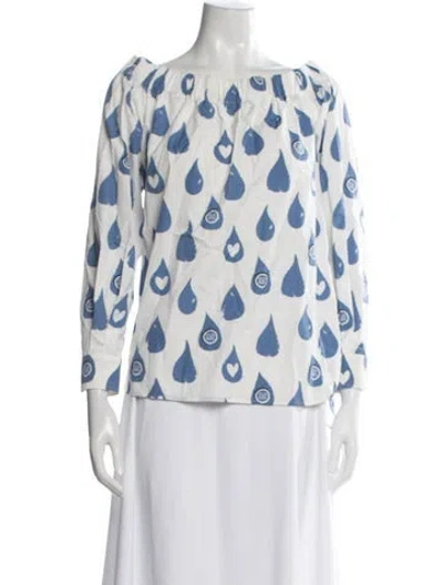 Pre-owned Max Mara Graphic Print Off-the-shoulder Blouse In Blue