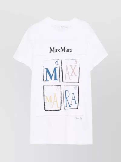Max Mara Graphic Print Short Sleeve Top Collection In White