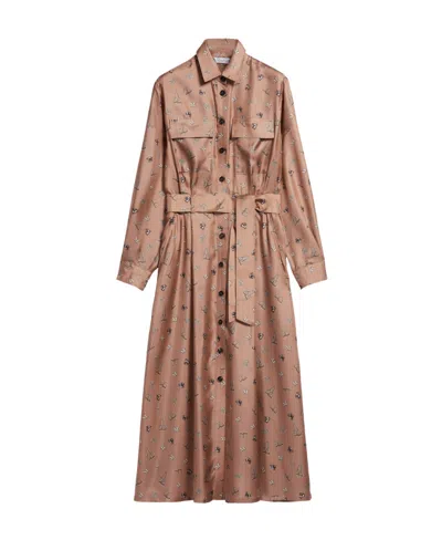 Max Mara Graphic-print Silk Midi-dress In Brown