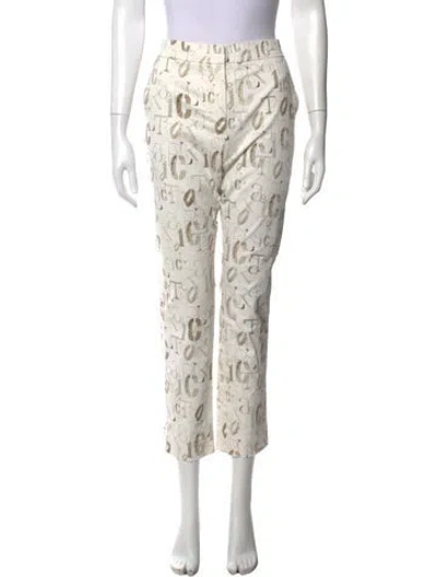 Pre-owned Max Mara Graphic Print Straight Leg Pants In White