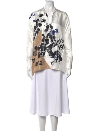 Pre-owned Max Mara Graphic Print V-neck Button-up Top In Multicolor