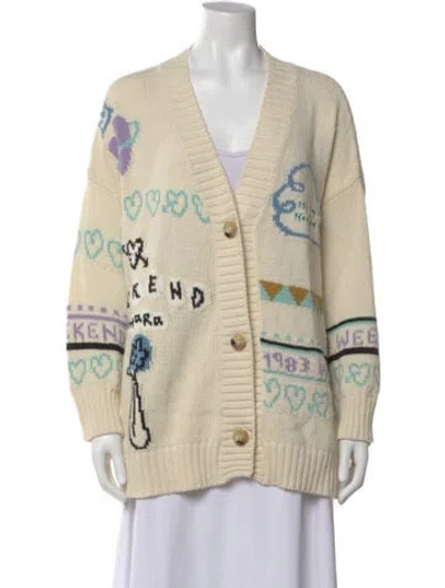 Pre-owned Max Mara Graphic Print V-neck Sweater In Neutral