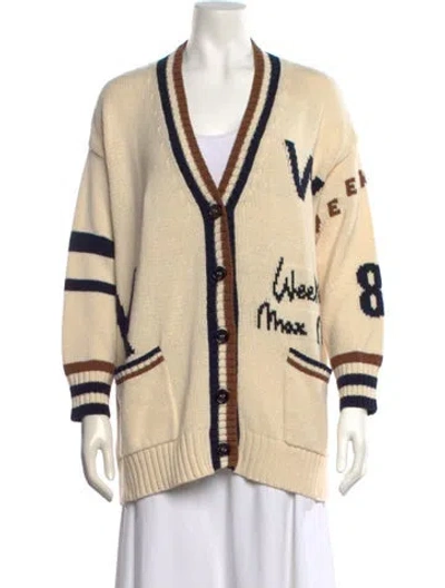 Pre-owned Max Mara Graphic Print V-neck Sweater In Neutral