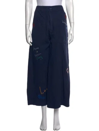 Pre-owned Max Mara Graphic Print Wide Leg Pants In Blue