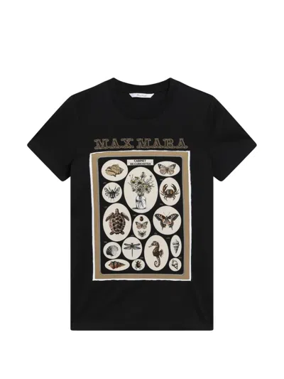 Max Mara Black Cotton Jersey T-shirt With Front Print In Animal Print