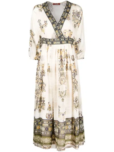 Max Mara Graphic-print V-neck Dress In Multi