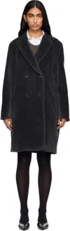 Max Mara Gray Roseto Faux-fur Coat In Black