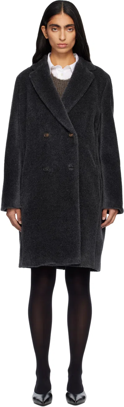 Max Mara Gray Roseto Faux-fur Coat In Black