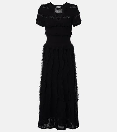 Max Mara Grazia Fringed Knitted Midi Dress In Black