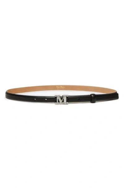 Max Mara Graziata Logo Buckle Leather Belt In Black
