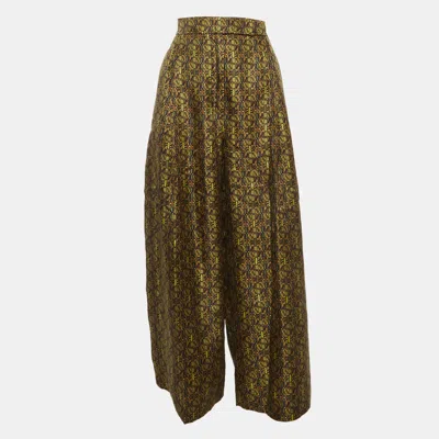Pre-owned Max Mara Green All Over Print Silk Side Slit Moxa Pants M