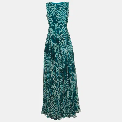 Pre-owned Max Mara Green Animal Printed Silk Sleeveless Maxi Dress S